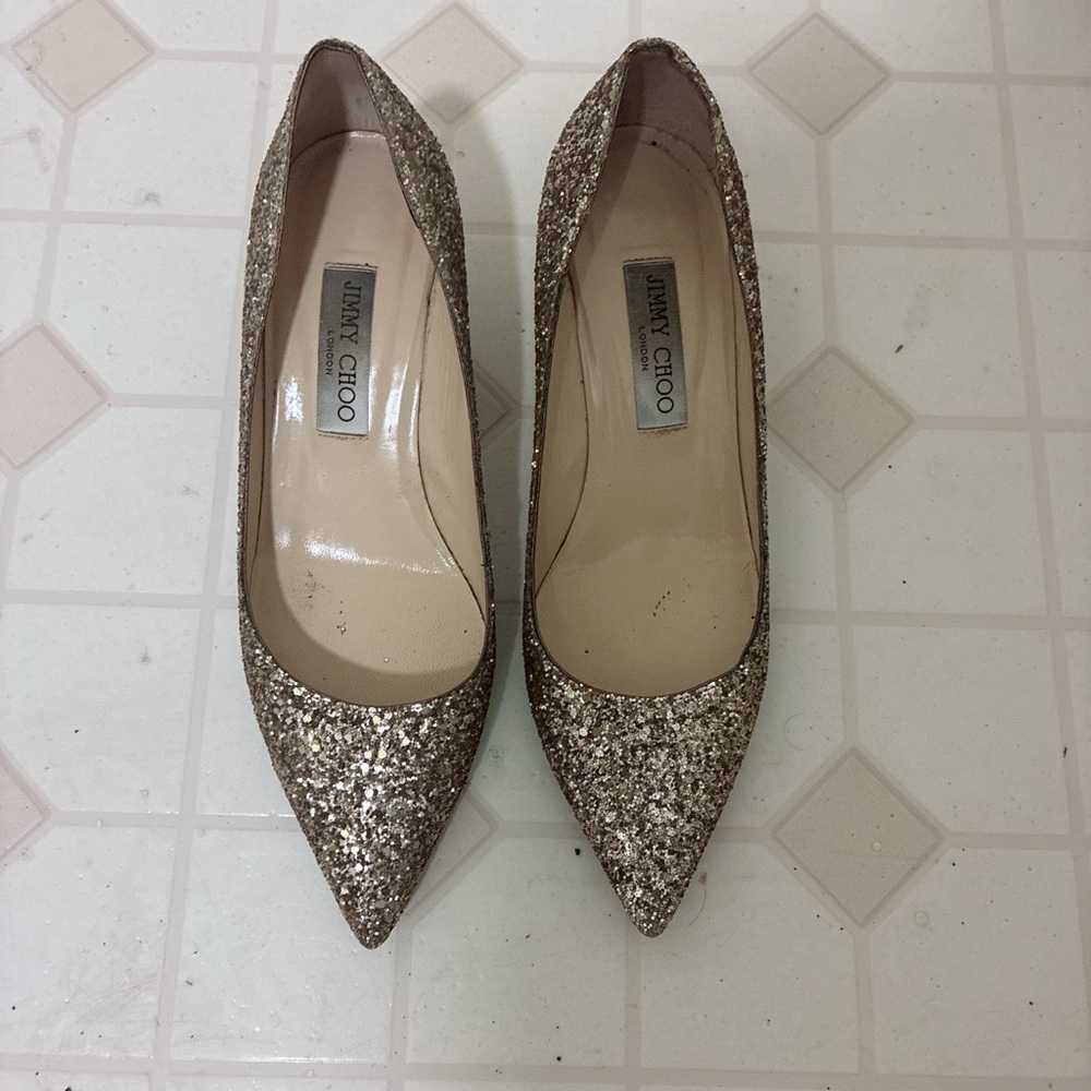 Jimmy Choo Gold Glitter Heels